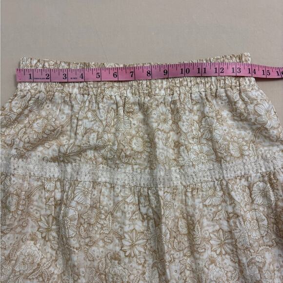 Magaschoni Women's Tan and White Floral Print Tiered Midi Linen Skirt Size Small - Picture 5 of 5